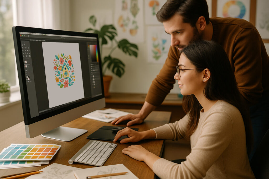 designer reviewing graphics