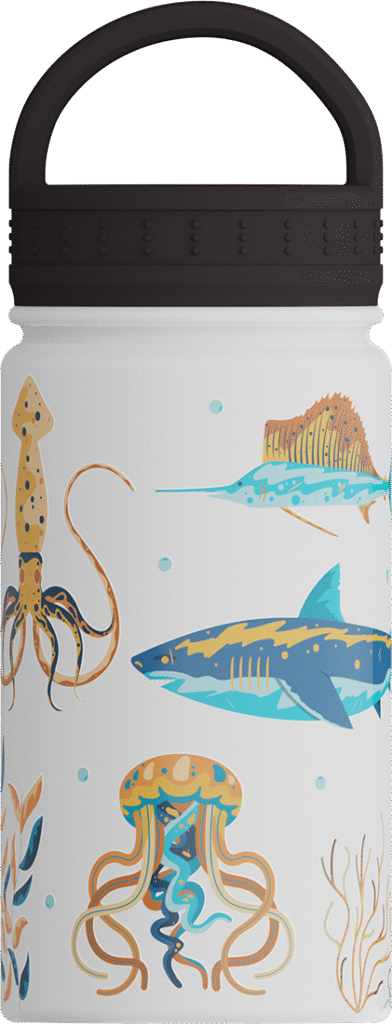 printed bottle depicting ocean life