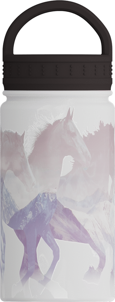 printed bottle depicting horses