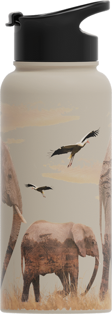 printed bottle depicting elephants