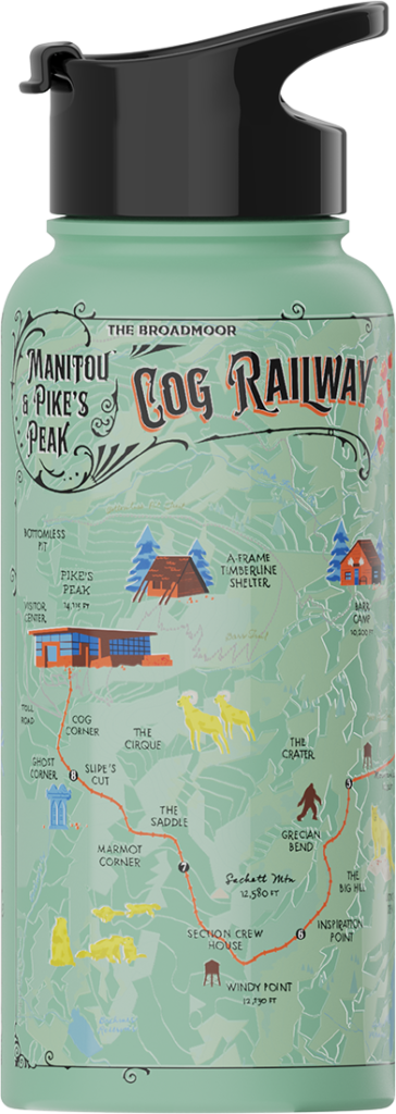 mountain resort design printed on 32 oz bottle