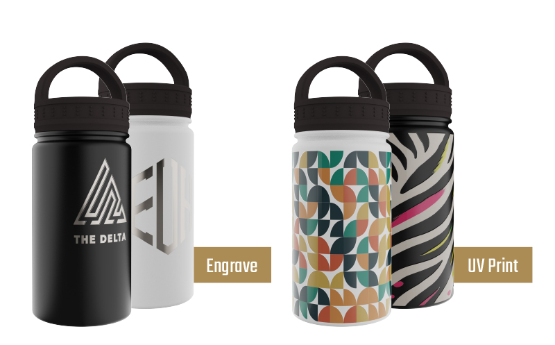 printed and engraved 12oz bottles