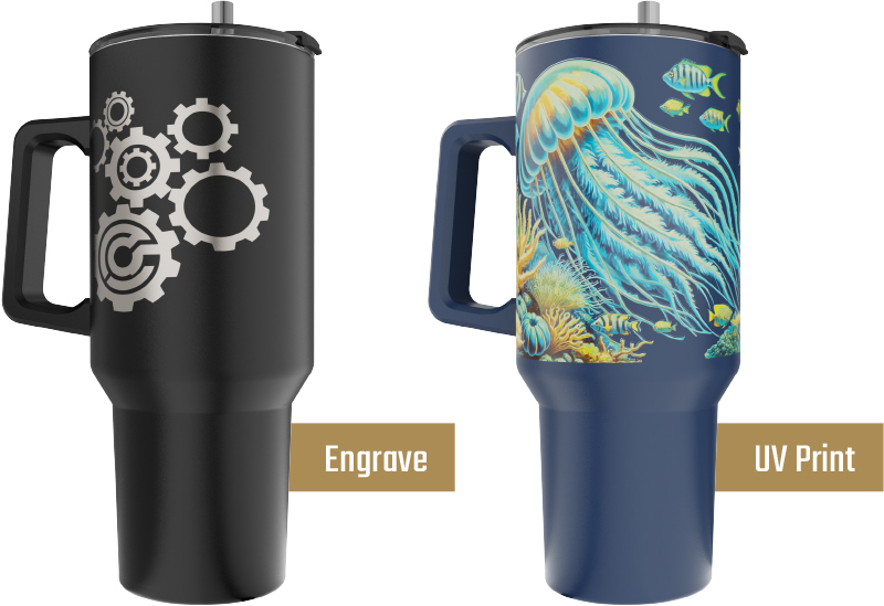 printed and engraved 40oz Travel Mugs